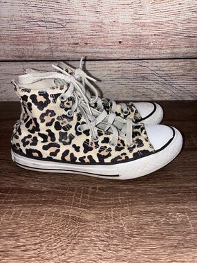 Kids Leopard Print High-Top Canvas Sneakers - Beige/Black